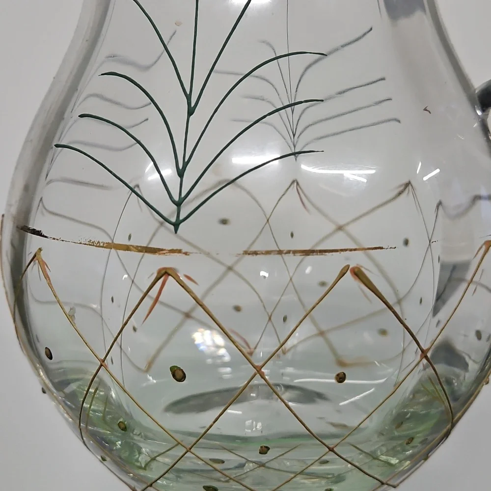 Vintage Handblown Glass Pitcher W/ Flowers
